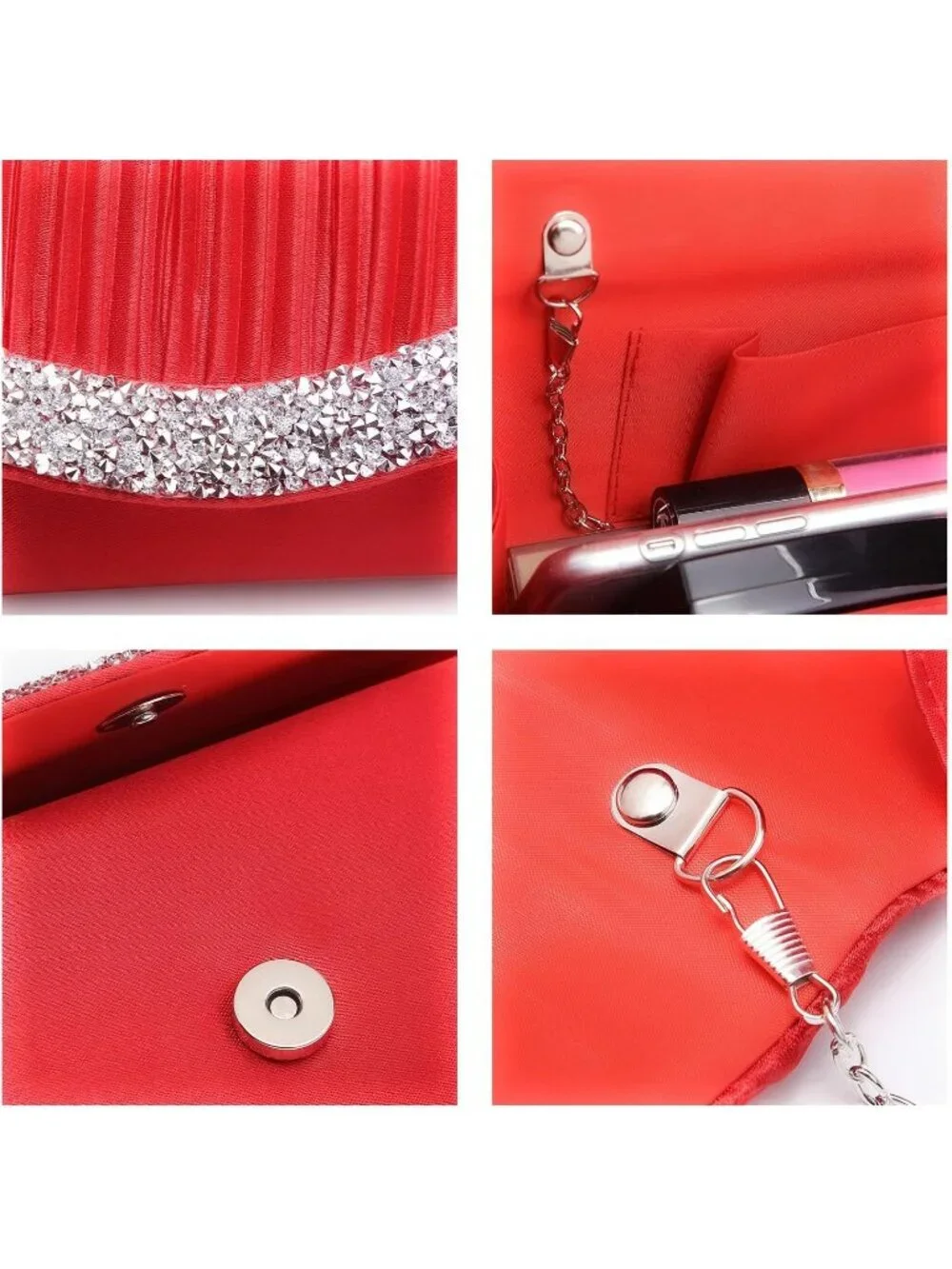 Women's Red Rhinestone Evening Clutch Purse Formal Hand Bag Prom Party Bag